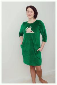 Žalia veliūrinė suknelė mamytėms