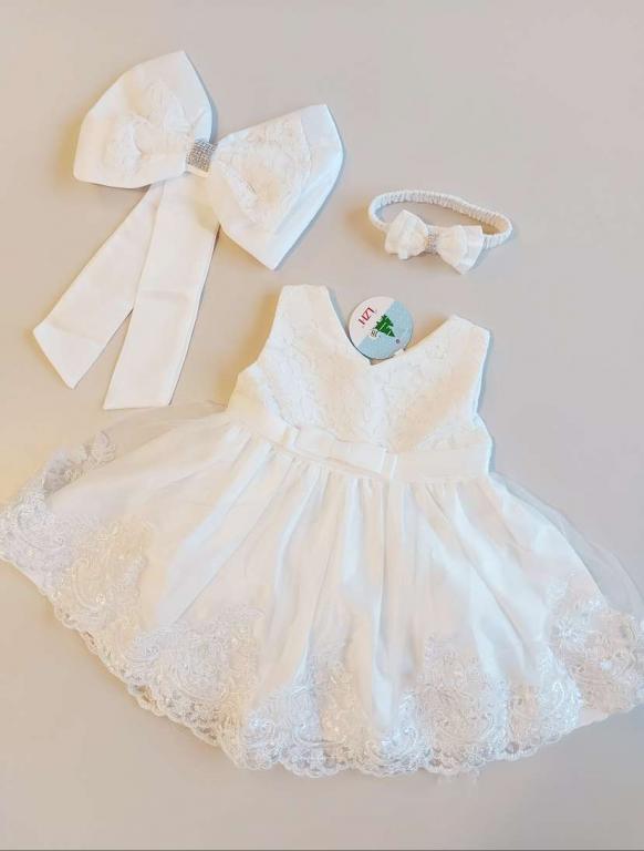 Balta šventinė suknelė su bantuku